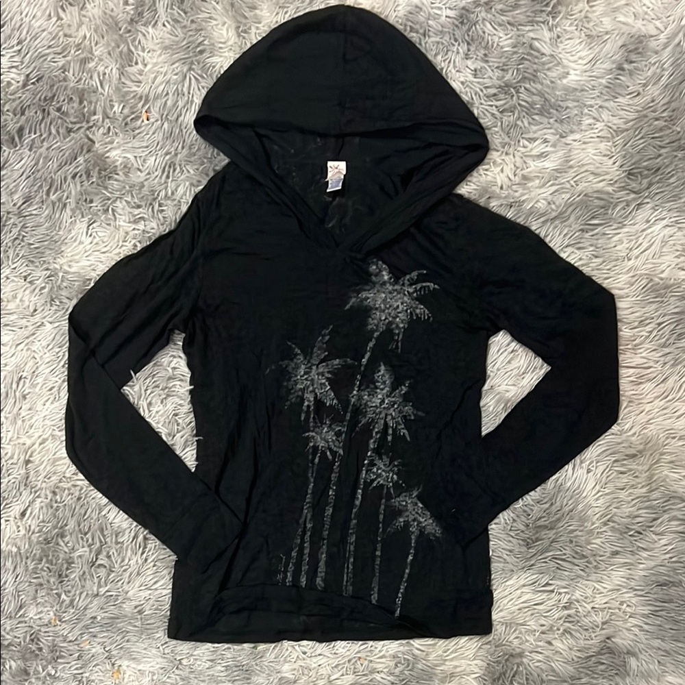 ♥️ Coastal Classics Black Mesh Like Hoodie with Palm Design